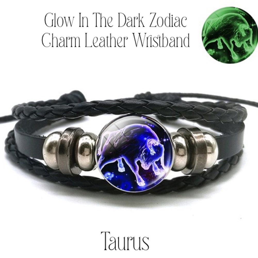 Taurus Zodiac Sign Cool Leather Wristband Bracelet